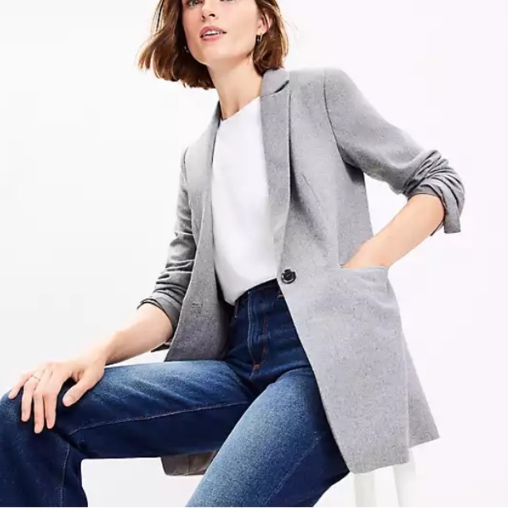 LOFT Wool Blend Long Modern Blazer Sz 4 Dove Gray Heather NWT